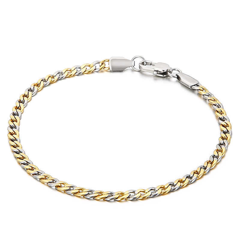 Link Chain Fashion Women Cable Stainless Steel Silver Color Chain Gold Color Bead Bracelets Jewelry A Gift G230222