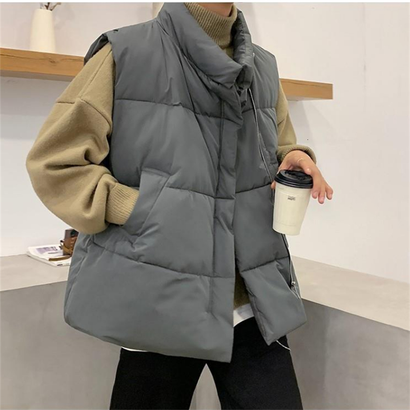 Men's Vests Casual Men Waistcoat Loose Stand Collars Sleeveless Zipper Vest Coats Autumn Winter Korean Chic Streetwear Man 230223