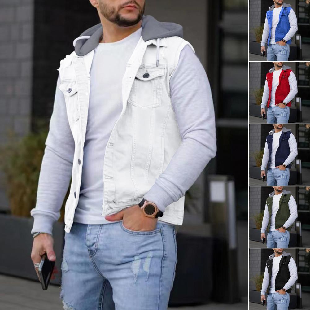 Men's Vests Cargo Autumn Winter Men Waistcoat Denim Patchwork Streetwear Relaxed Fit Splicing 230223