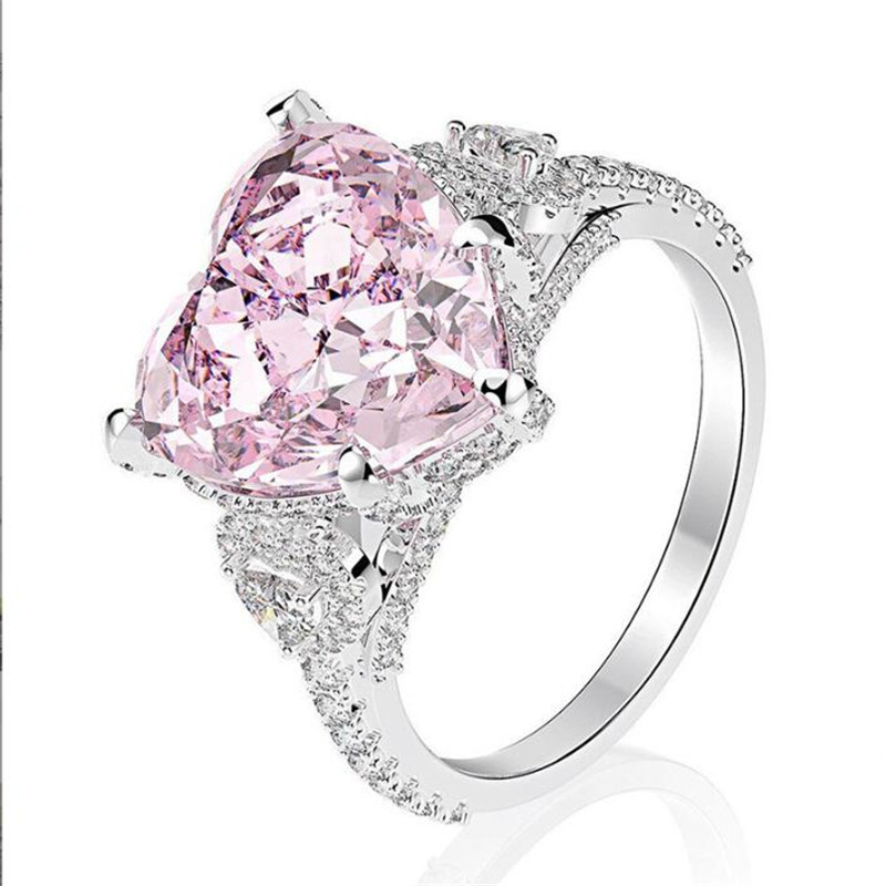 Choucong Brand Unique Wedding Rings Luxury Jewelry 925 Sterling Silver Heart Shape Pink Large Topaz CZ Diamond Promise Women Engagement Band Ring For 