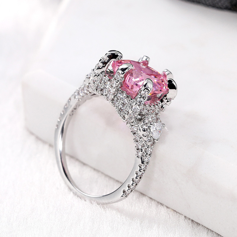 Choucong Brand Unique Wedding Rings Luxury Jewelry 925 Sterling Silver Heart Shape Pink Large Topaz CZ Diamond Promise Women Engagement Band Ring For 