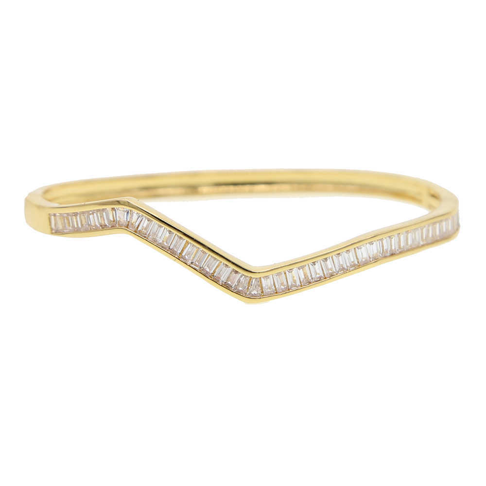 Link Chain High Quality Simple Wave Bangle Bracelet 56-58mm Gold Filled Punk Trendy Cuff Bangles For Women Female Pave White Cz NEW G230222