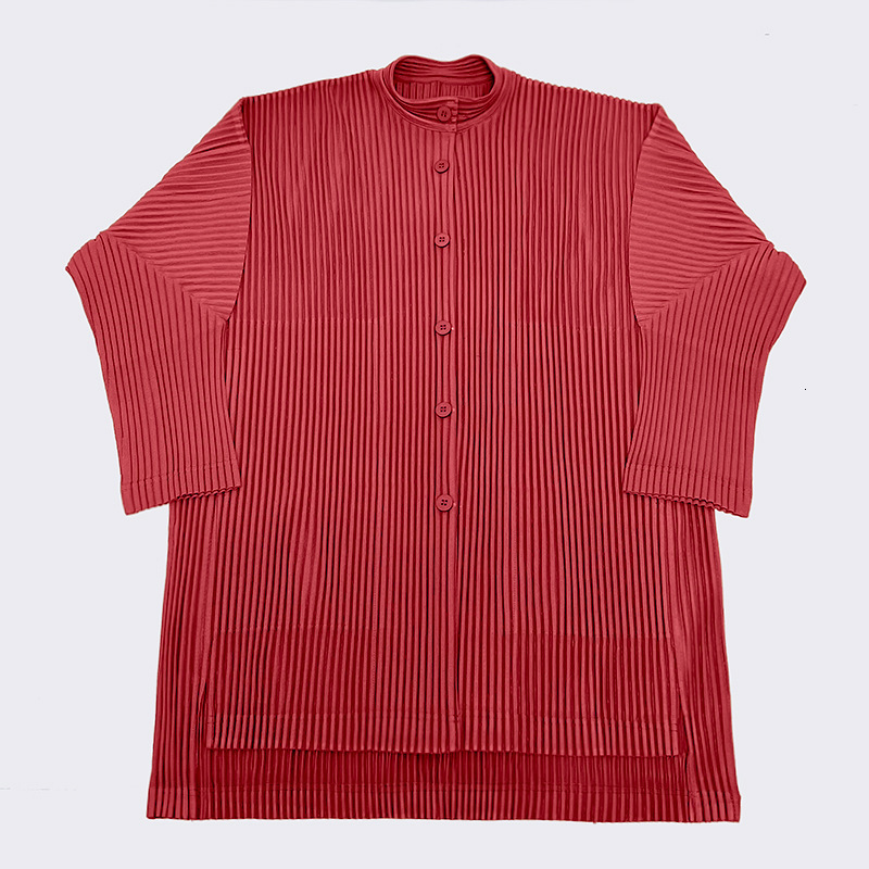 Men's Vests Miyake Pleated Long Coat 2023 Fashion Casual Small Polo Collar Blazer Cardigan Single Breasted Jacket 230223