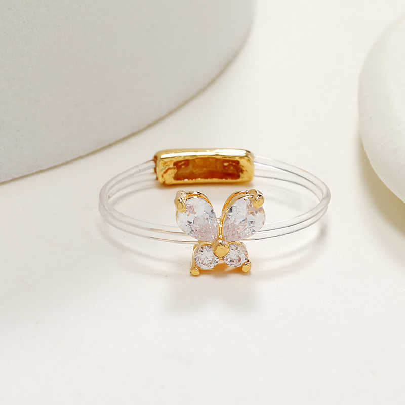 Band Rings New Sweet Trendy Women's Ring Fashion Invisible Transparent Line Brass Ring Pretty Butterfly Zircon Jewelry Accessory Girl Gift G23021