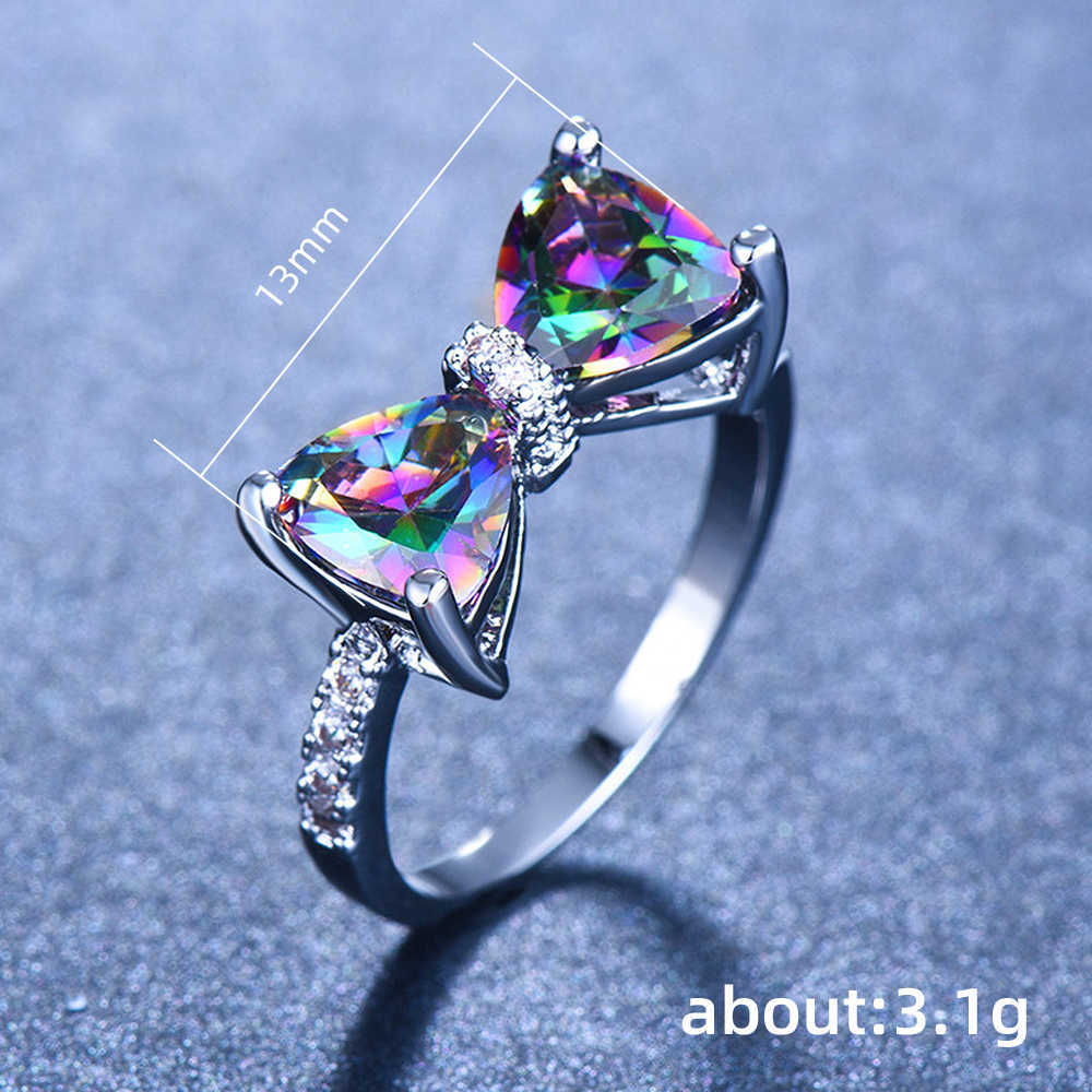 Band Rings Huitan Personality Multi-colored CZ Bow Rings for Women Fancy Bride Wedding Ceremony Party Finger-ring Nice Gift Fashion Jewelry G230213