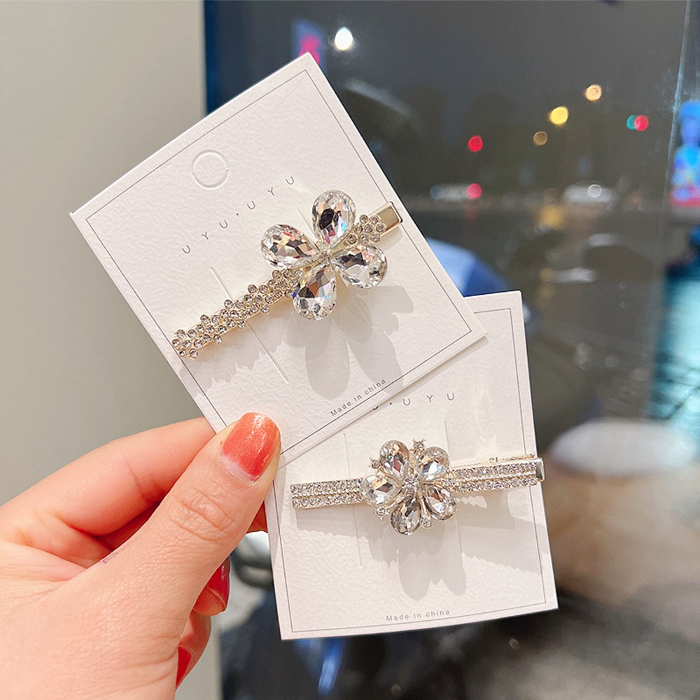 Shimmer Rhinestone Ribbon Metal Hairpin Three Flowers Grab Hair Claw Girls Hair Clip Shark Headdress Hair Accessories 1706