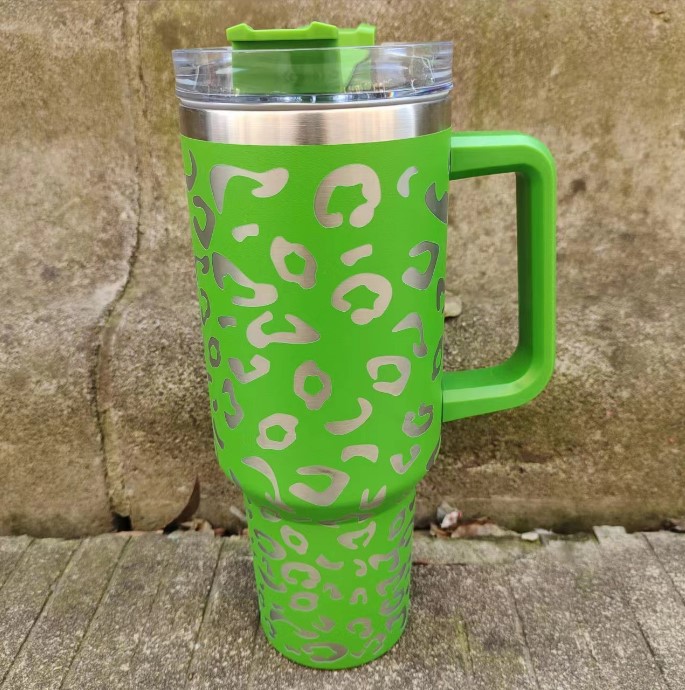 In stock!!! 40oz leopard Stainless Steel Tumblers with handle Water Bottle Portable Outdoor Sports Cups Beer Mug Insulation Traveling Vacuum Flask Bot