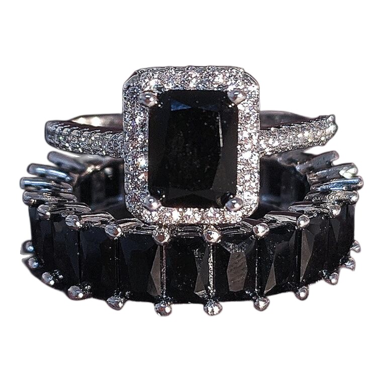 2023 Brand Wedding Rings Luxury Jewelry 925 Sterling Silver Fill Radiant Shape Black 5A Cubic Zircon Party CZ Diamond Women Engagement Bridal Ring Set