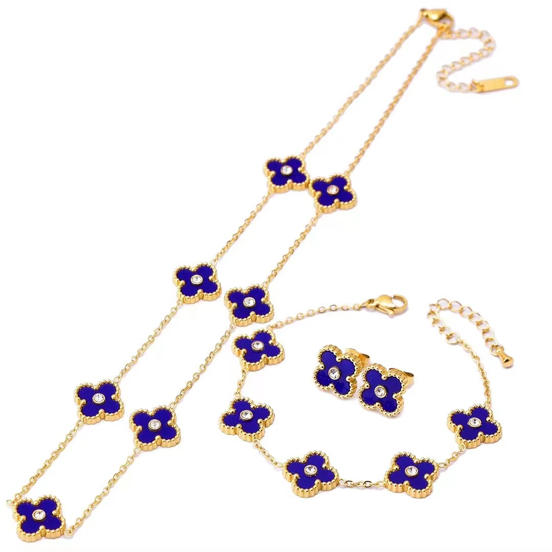 One Diamond Clover Charm Bracelet Necklace Earring Jewelry for Women Gift