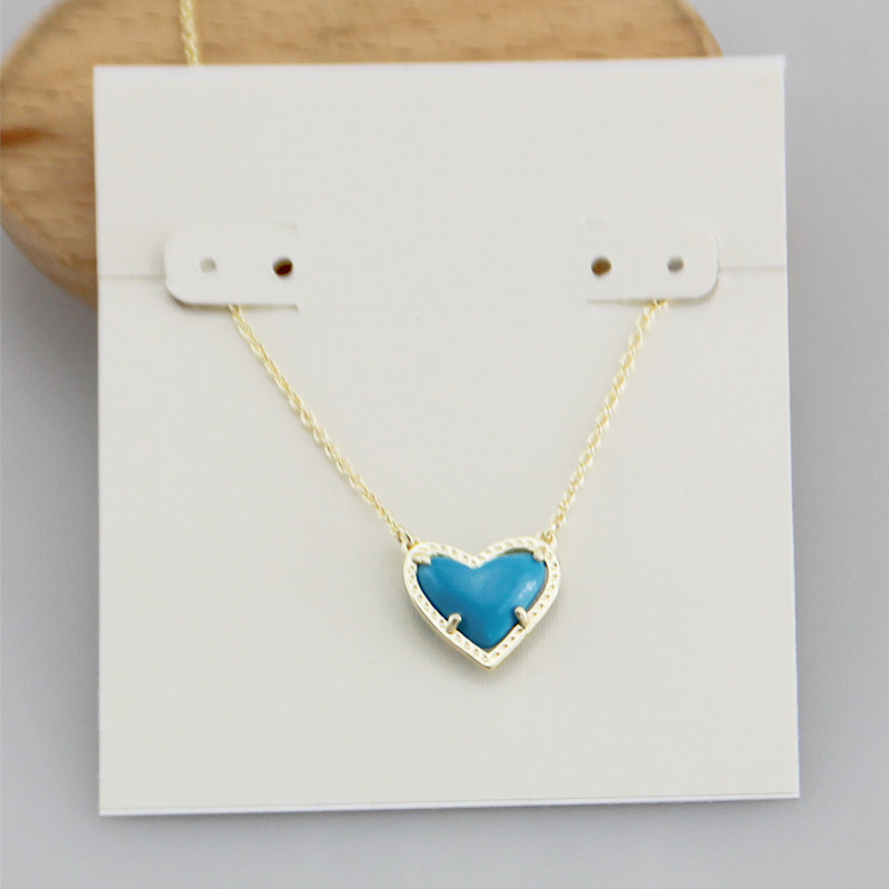 Pendant Necklaces Necklace Blue Turquoise Heart Heart Stone Real 18K Gold Plated Dangles Glitter Jewelries Letter Gift With free dust bag