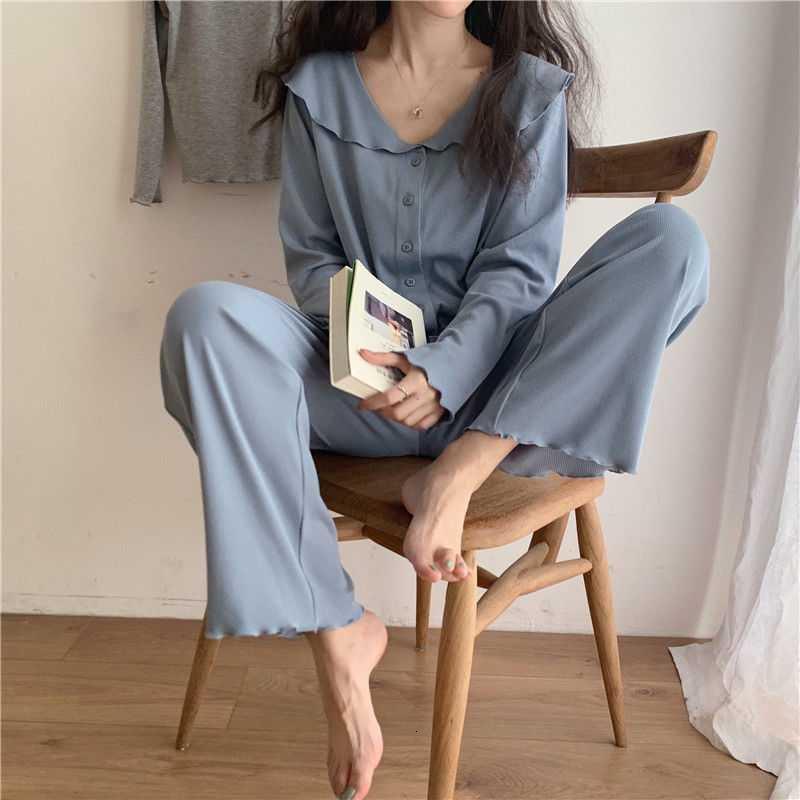 Women's Sleepwear Women's Pajamas Pyjama Pour Femme Solid Color Navy Collar Pijamas Simple Style Home Wear Roomware Summer Night Home Suit 2
