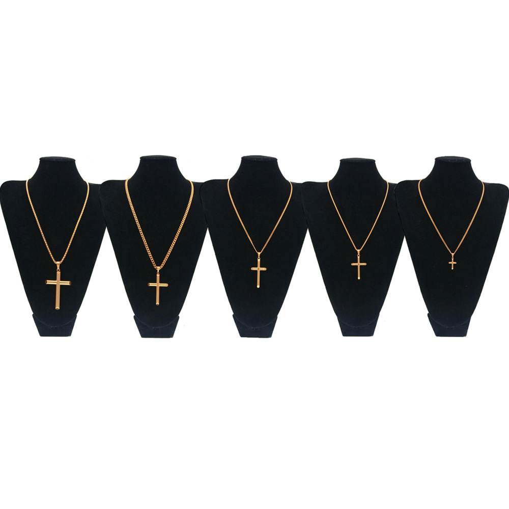 Mens Hip Hop Necklaces Fashion 316L Stainless Steel Cross Pendant Necklace Jewelry Gold Plated Sweater Chain Necklaces