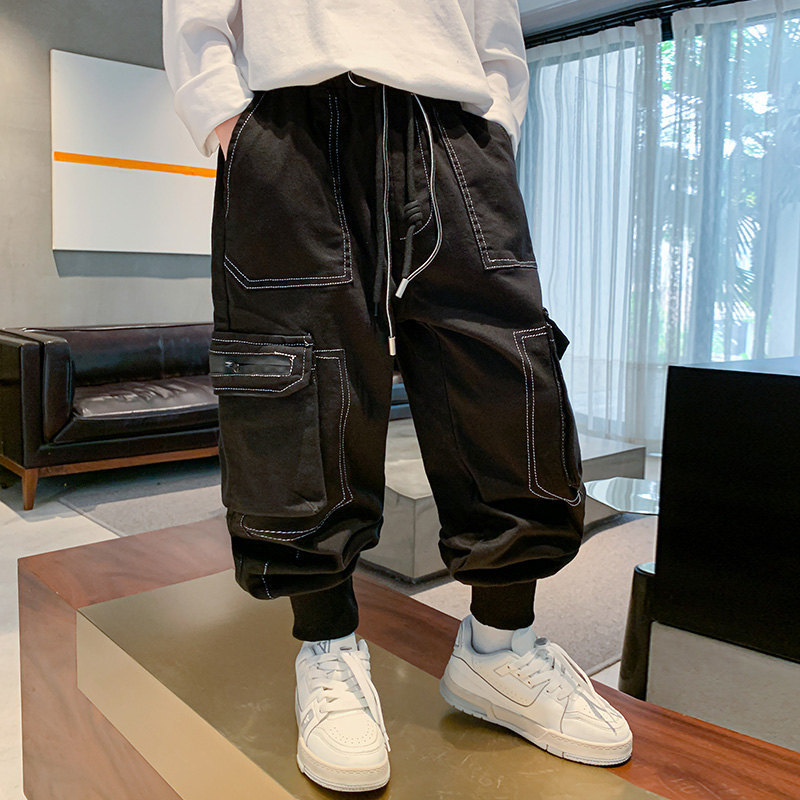 Jeans Kids Cargo Jeans For Boys Denim Pants with Pockets Spring Autumn Children's Clothes Solid Color Casual Teenage Boys Trousers 230223
