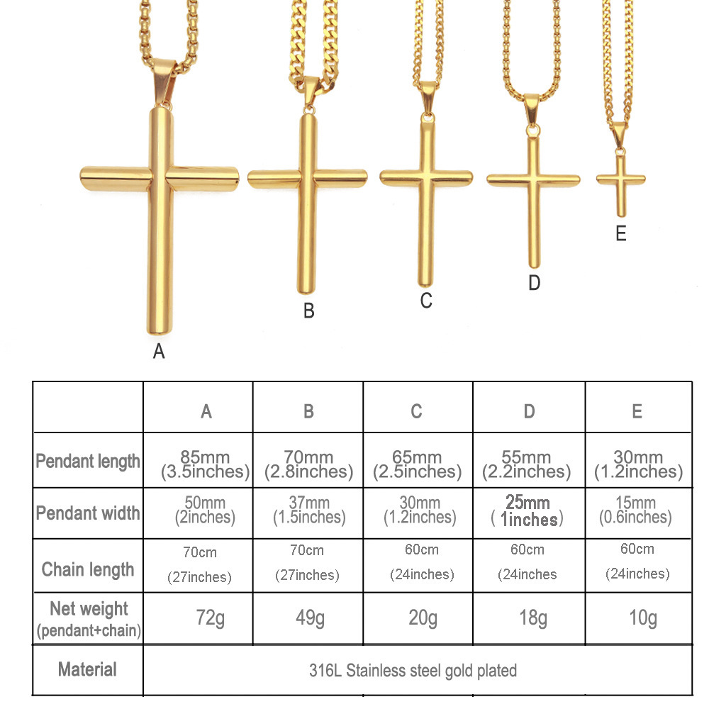 Mens Hip Hop Necklaces Fashion 316L Stainless Steel Cross Pendant Necklace Jewelry Gold Plated Sweater Chain Necklaces