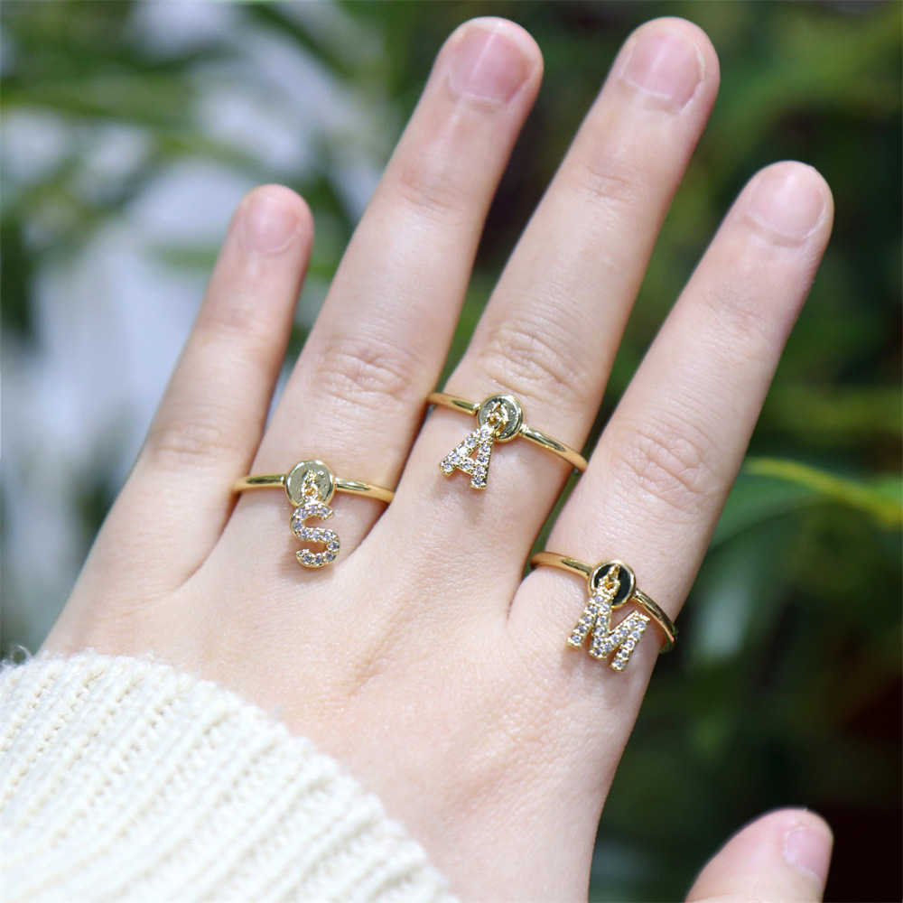 Band Rings Initial Letter Rings for Women Stainless Steel Wedding Ring Zircon A-Z Alphabet Pendants Adjustable Rings Initials Jewelry Gift G230213