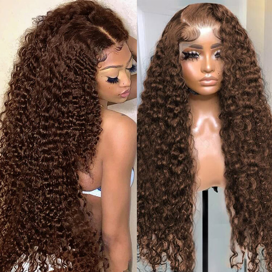 Density Brown Lace Front Wig Deep Wave Frontal Wig HD Lace Front Human Hair Wigs For Black Women Curly