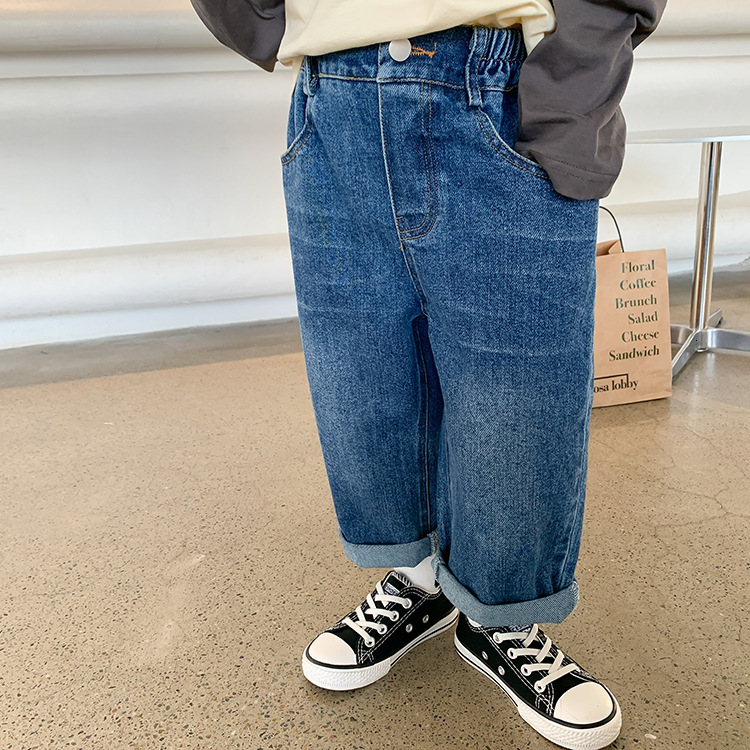 Jeans Spring Autumn Unisex Children Sand-washed jeans Boys and girls One button straight denim pants 230223