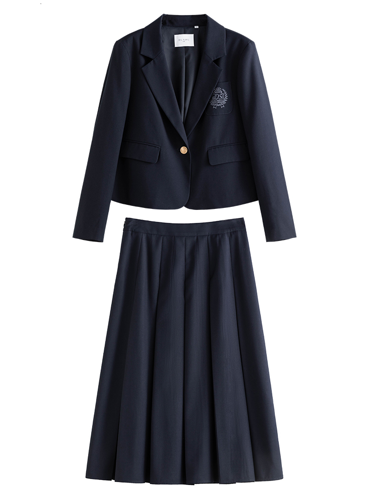 Two Piece Dress DUSHU College Style Short Blazer Coat Fashion Suit for Women Literary Retro Spring High Waist Half Pleated Skirt 230222