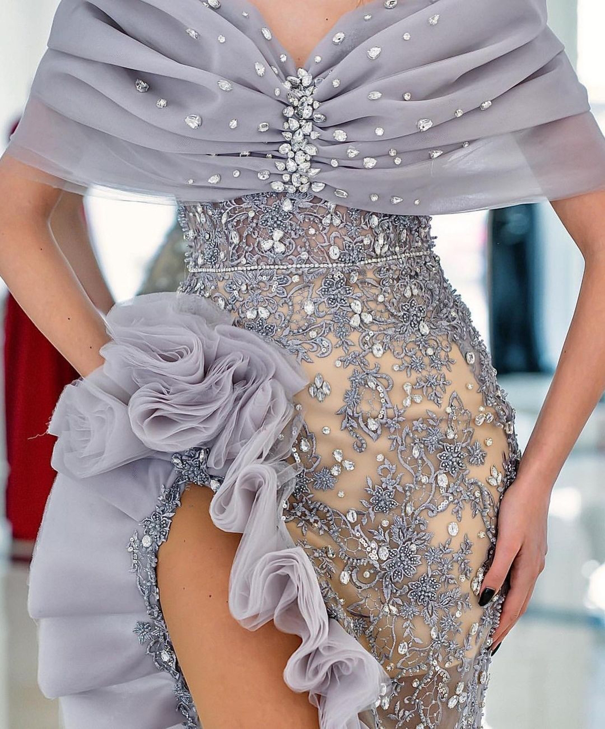 Luxury Beading V Neck Mermaid Evening Dresses Elegant Off The Shoulder Prom Dress Ruched High Side Split Formal Party Gowns