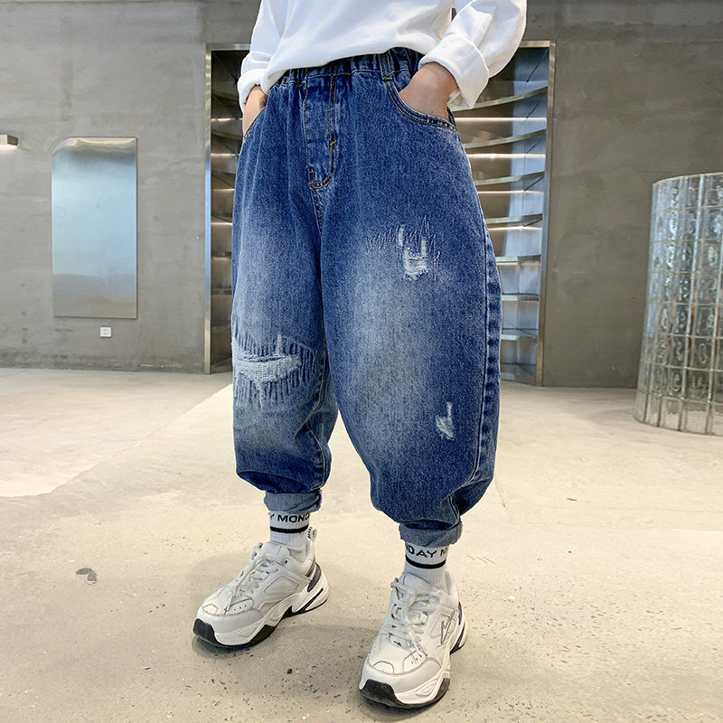 Jeans Kids Boys Jeans Fashion Clothes Classic Pants Denim Autumn Children's Teen Boys Casual Ripped Broken Long Trousers 5-14Years Old 230223