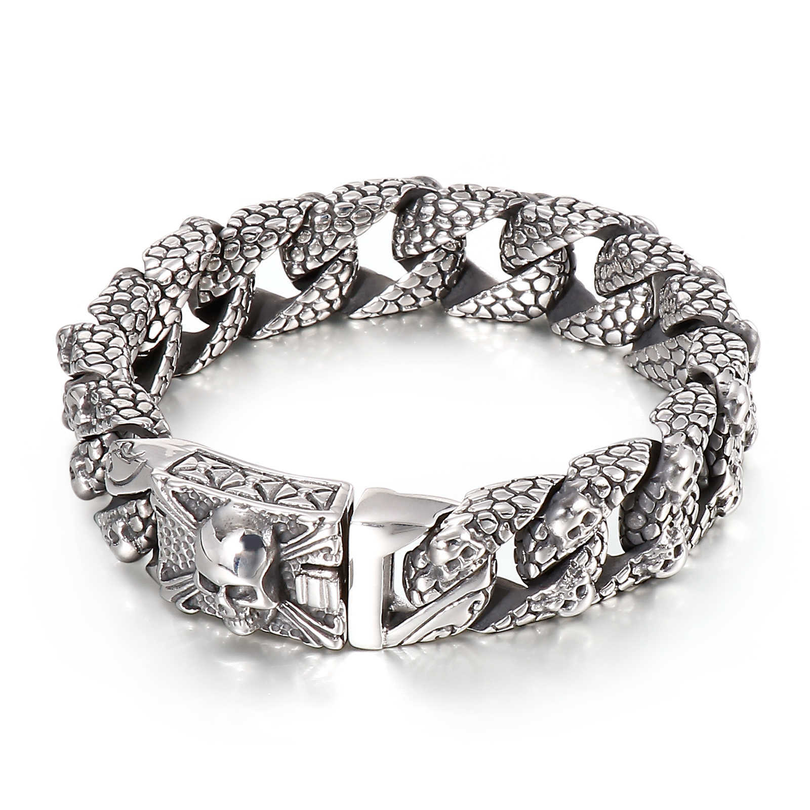 Link Chain Stainless Steel Serpentine Ghost Skull Cuban Curb Link Chain Bracelet For Men Male Hollywood Gift G230222
