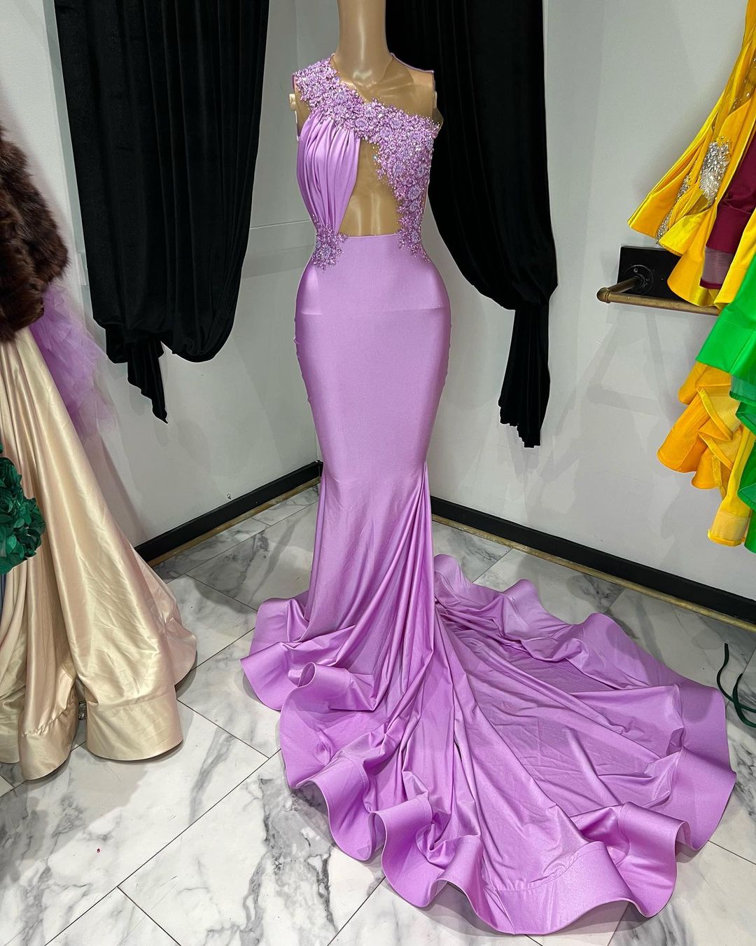 Arabic Ao Ebi Lilac Mermaid Prom Dree Lace Eaded Sexy Evening Formal Party Second Reception Irthday Engagement Ridemaid Gown Dre Zj222