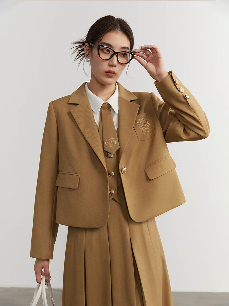 Two Piece Dress DUSHU College Style Short Blazer Coat Fashion Suit for Women Literary Retro Spring High Waist Half Pleated Skirt 230222