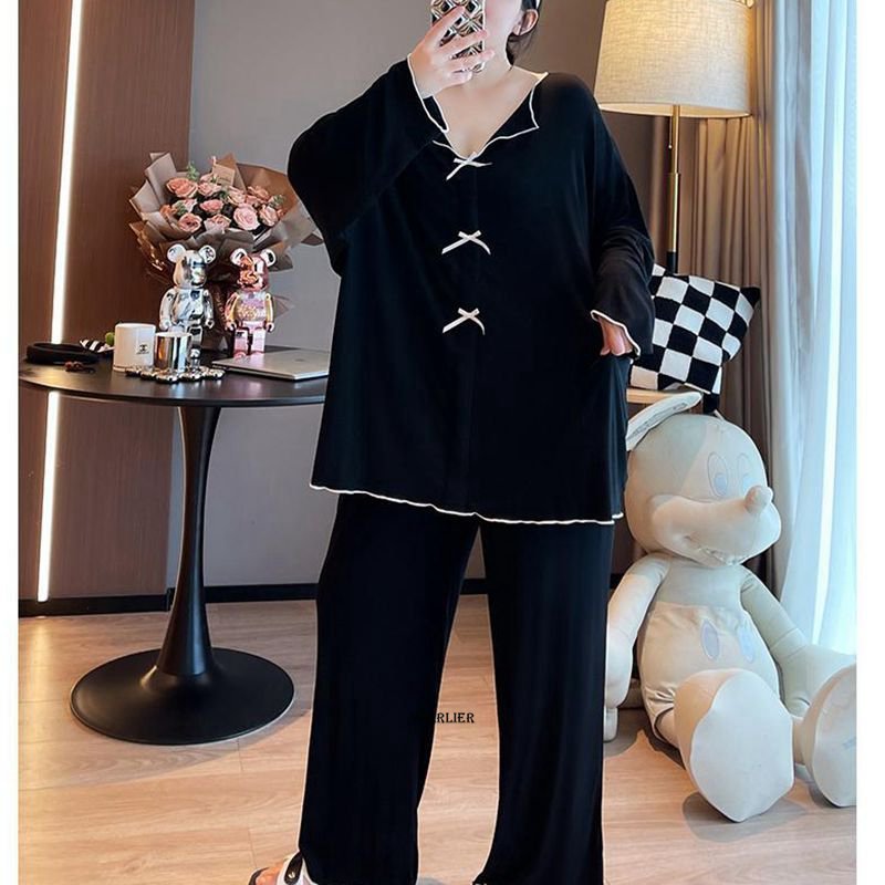 Women's Sleepwear Large Size 6XL 150KG Autumn Women 2pcs Pajama Sets Pyjama Sleepwear Long Sleeve Large Size Full Sleepwear Clothess Sleep Tops 2