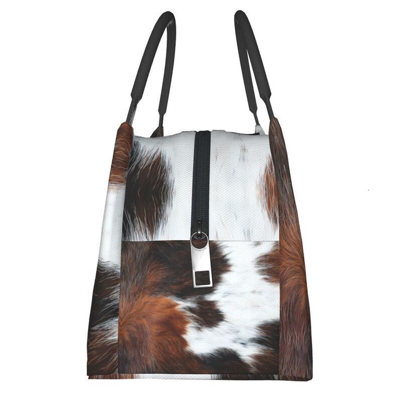 Ice PacksIsothermic Bags Scottish Highland Cow Cowhide Texture Thermal Insulated Lunch Bag Animal Hide Leather Container for Picnic Meal Food Box 2302
