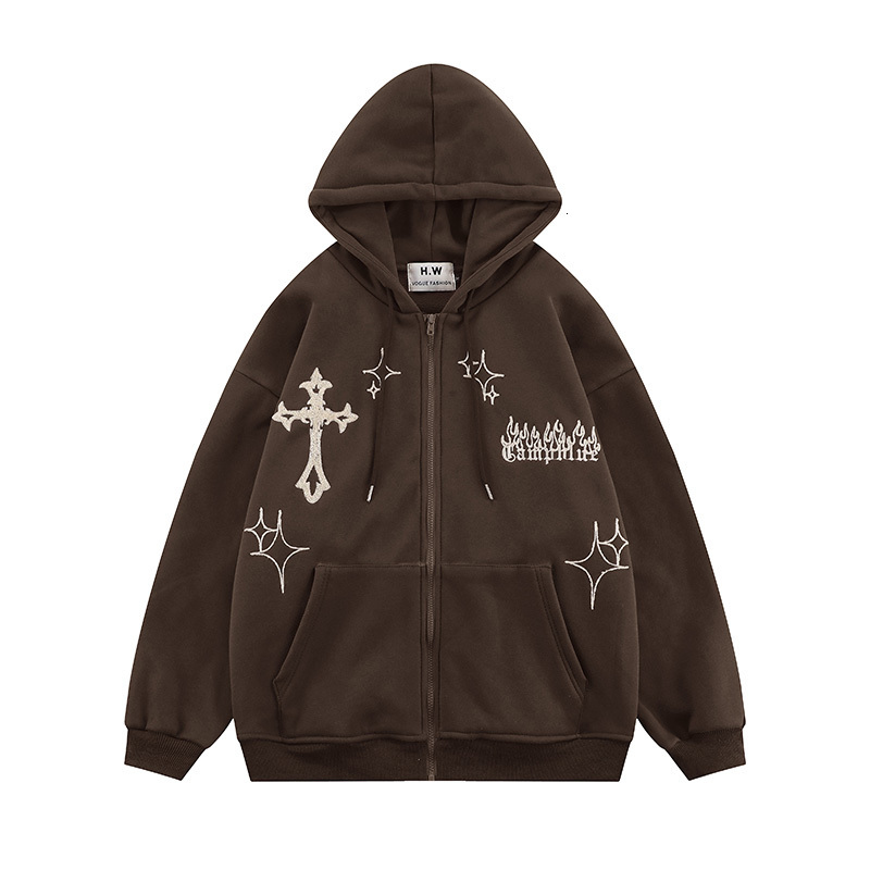 Mens Hoodies Sweatshirts Gothic Letters Print Oversized Zip Up Hoodie Autumn Winter Streetwear Long Sleeve Cotton Jackets 230222