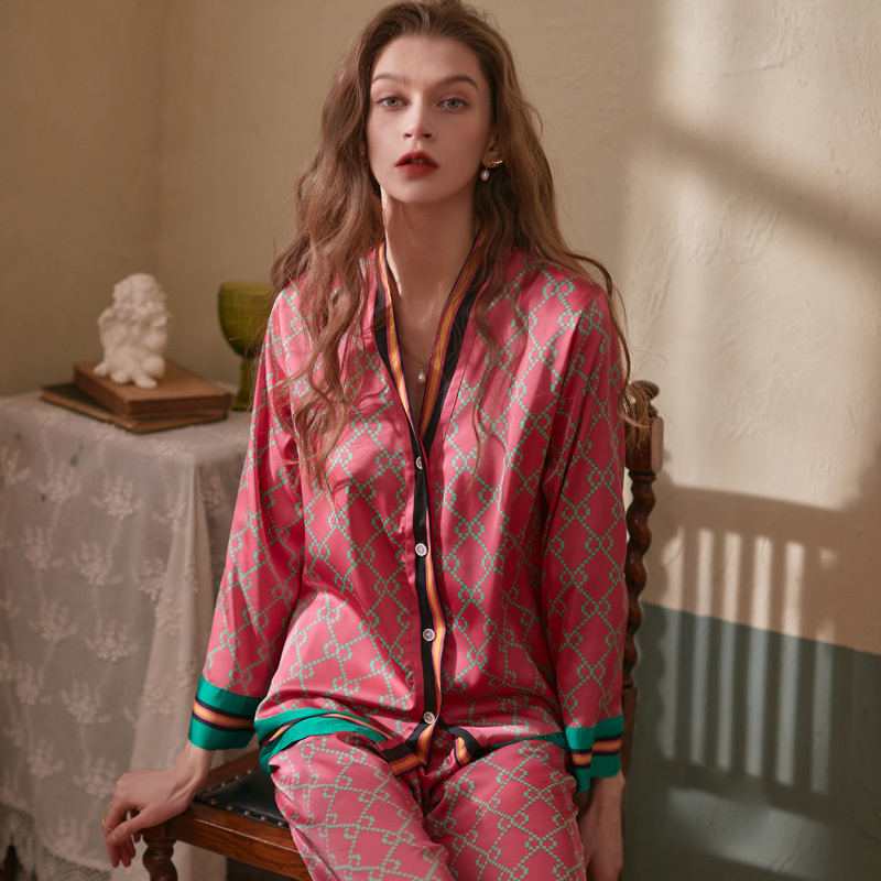 Women's Sleepwear Lisacmvpnel Spring Style Long Sleeved Women Pajamas Set Ice Silk Printed Fashion Pyjamas 230223
