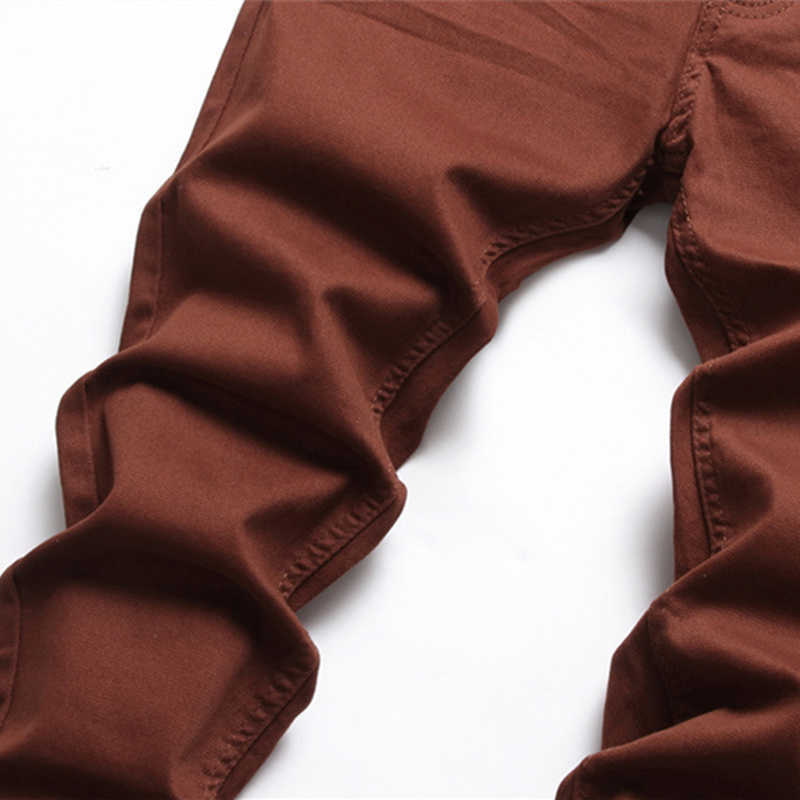 Men's Jeans Men's Brown Solid Color Fashion Jeans 2022 Slim Stretch Pencil Pants Business Casual Classic Trousers Versatile Brand Pants W022