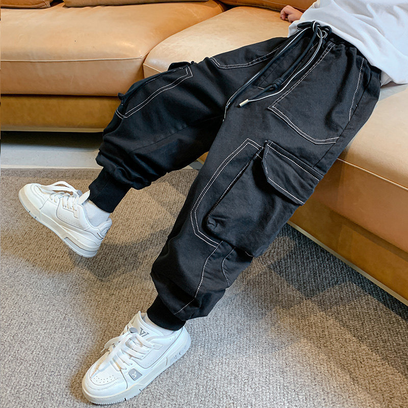 Jeans Kids Cargo Jeans For Boys Denim Pants with Pockets Spring Autumn Children's Clothes Solid Color Casual Teenage Boys Trousers 230223