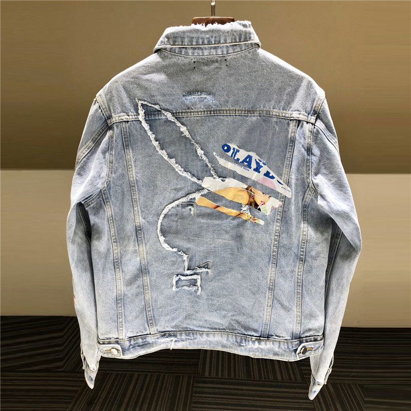 Men's Jackets Mens And Coats European Style Hole Cool Print Denim Men Women Casual Lapel Versatile 230223