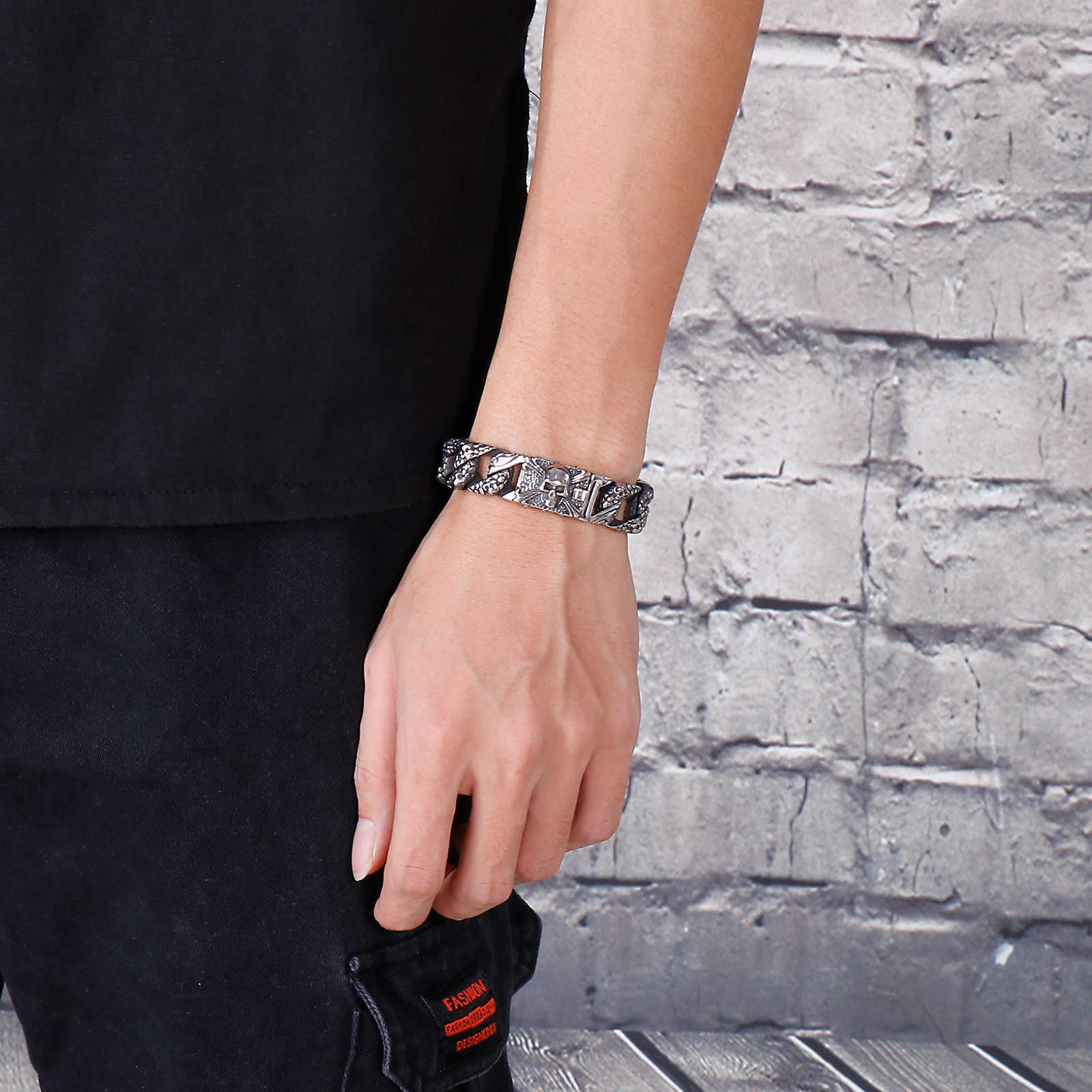 Link Chain Stainless Steel Serpentine Ghost Skull Cuban Curb Link Chain Bracelet For Men Male Hollywood Gift G230222