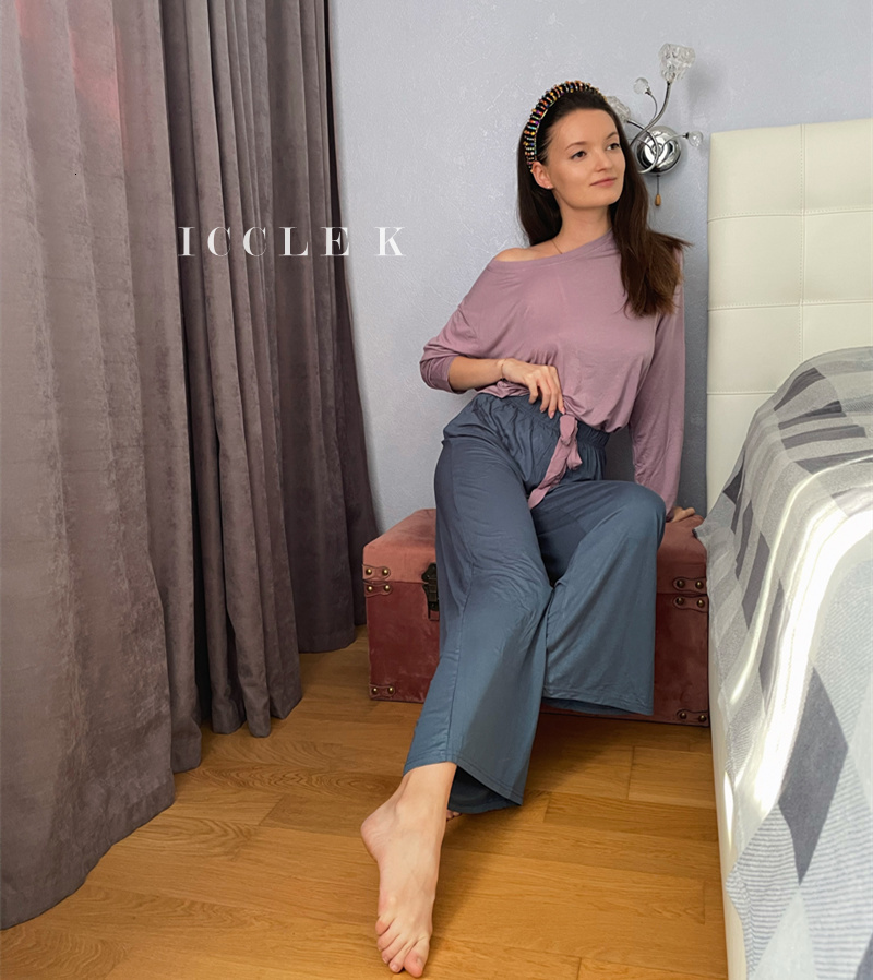 Women's Sleepwear ICCLEK Winter Women's Pajamas Set Modal Cotton Long Sleeves Round Neck Loose Homewear Autumn Pants Casual Wear 2 Piece Set