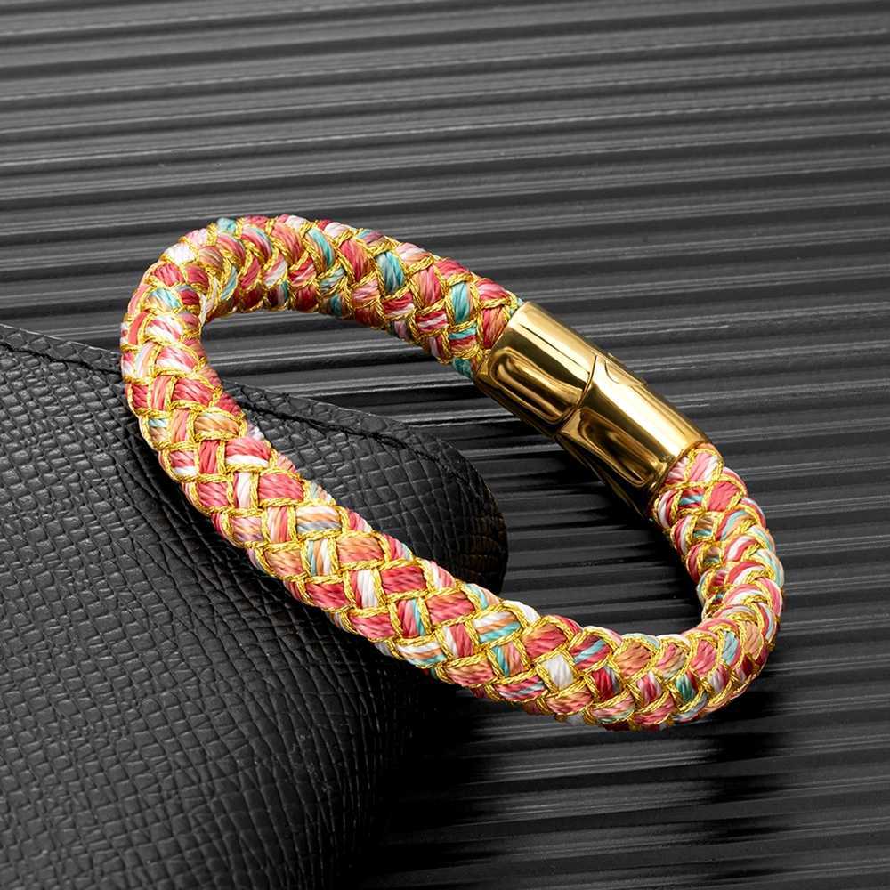 Link Chain MKENDN Handmade Creative Design Keel Rope Bracelet Stainless Steel Magnet Buckle Koi Lucky Jewelry G230222