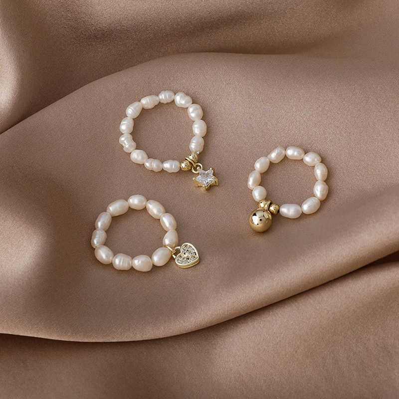 Band Rings Love Heart Pearl Rings for Women Fashion Exquisite Star Freshwater Pearl Ring Wedding Party Jewelry Sweet Accessories Girls Gift G230213
