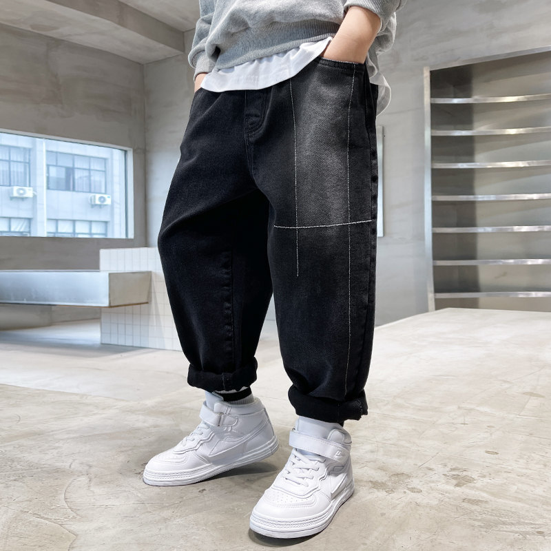 Jeans 5-14 Years Boys Denim Pants Korean Style Fashion Spring Autumn Cotton Loose Pants Teenage Kids Children's Leisure Sport Trousers 230223