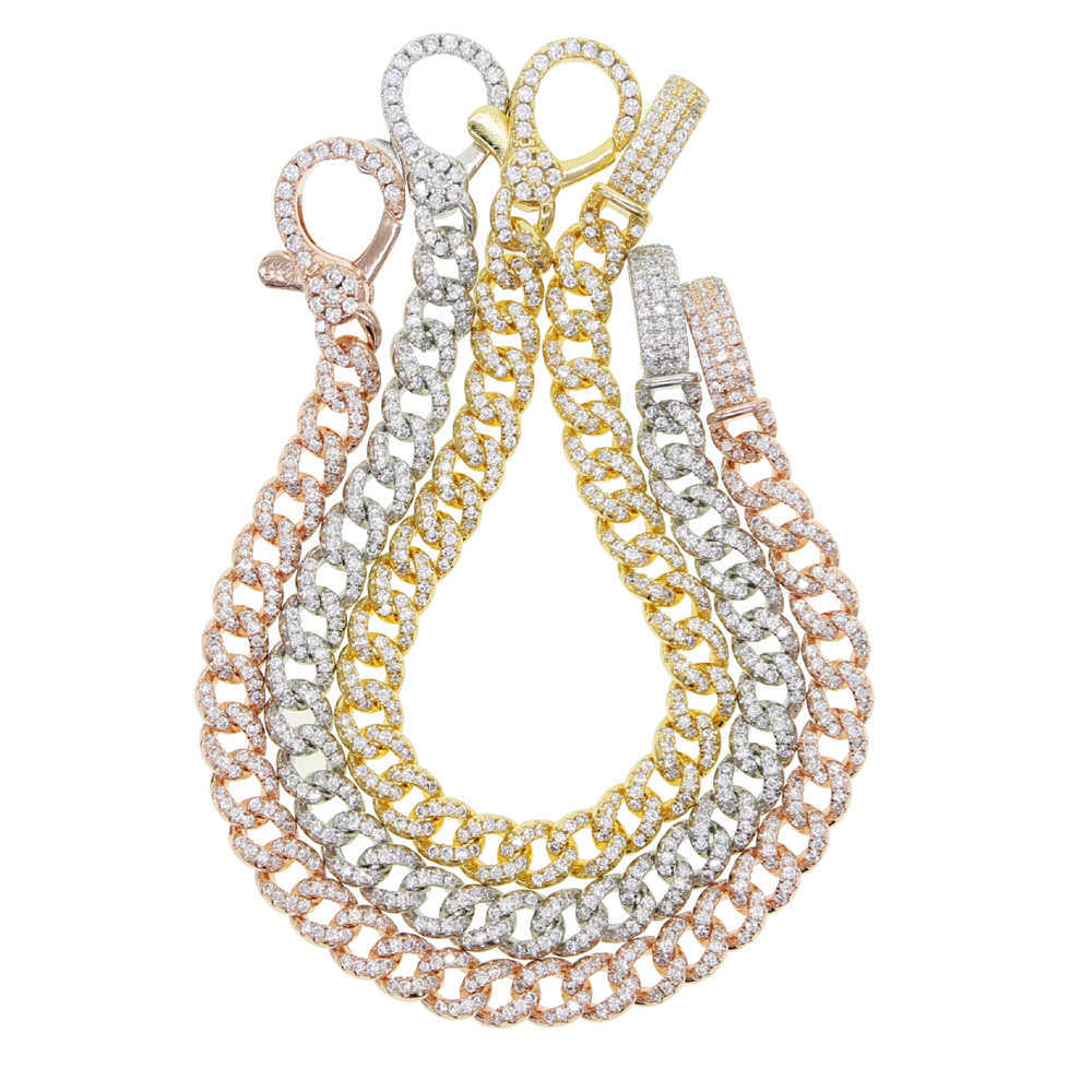 Link Chain High Quality Beach Style Hip Hop Lock Lobster Charm Bling Micro Pave Cz Miami Cuban Chain Bracelets For Women Wholesale Jewelry G230222