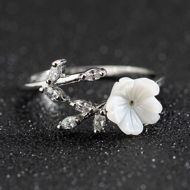 Band Rings New Crystal Copper Flower branch leaf Adjustable Finger Wedding Rings for Women Rose Gold Zircon Open Ring Glamour Jewelry Gift G230213