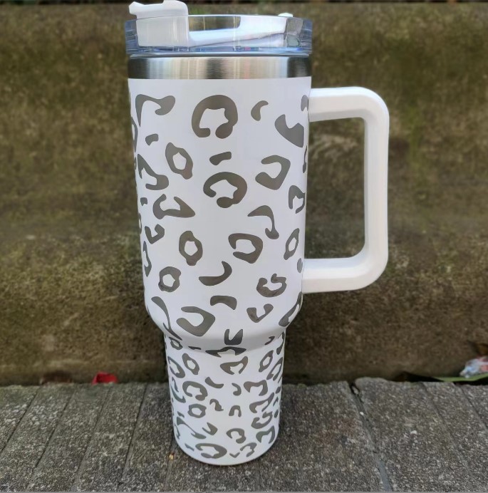 In stock!!! 40oz leopard Stainless Steel Tumblers with handle Water Bottle Portable Outdoor Sports Cups Beer Mug Insulation Traveling Vacuum Flask Bot