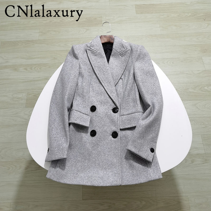 Women's Suits Blazers CNlalaxury Autumn Winter Woman Grey Double-breasted Blazer Long Sleeve Casual Woolen Suit Jacket Commute Solid Color Outerw
