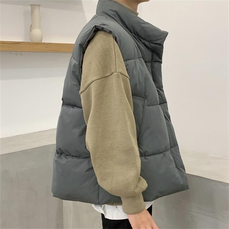 Men's Vests Casual Men Waistcoat Loose Stand Collars Sleeveless Zipper Vest Coats Autumn Winter Korean Chic Streetwear Man 230223