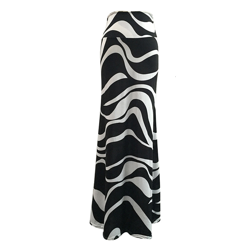 Two Piece Dress Women Elegant Slim Pencil Long Skirt Fashion Ladies Charming Elastic Striped Wave Printing Saia Falda 230222