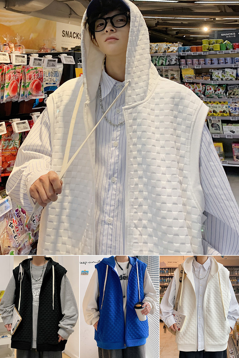 Men's Vests Fall Hooded Cardigan Hoodie Sleeveless Hong Kong Style Jacket Student Vest 230223