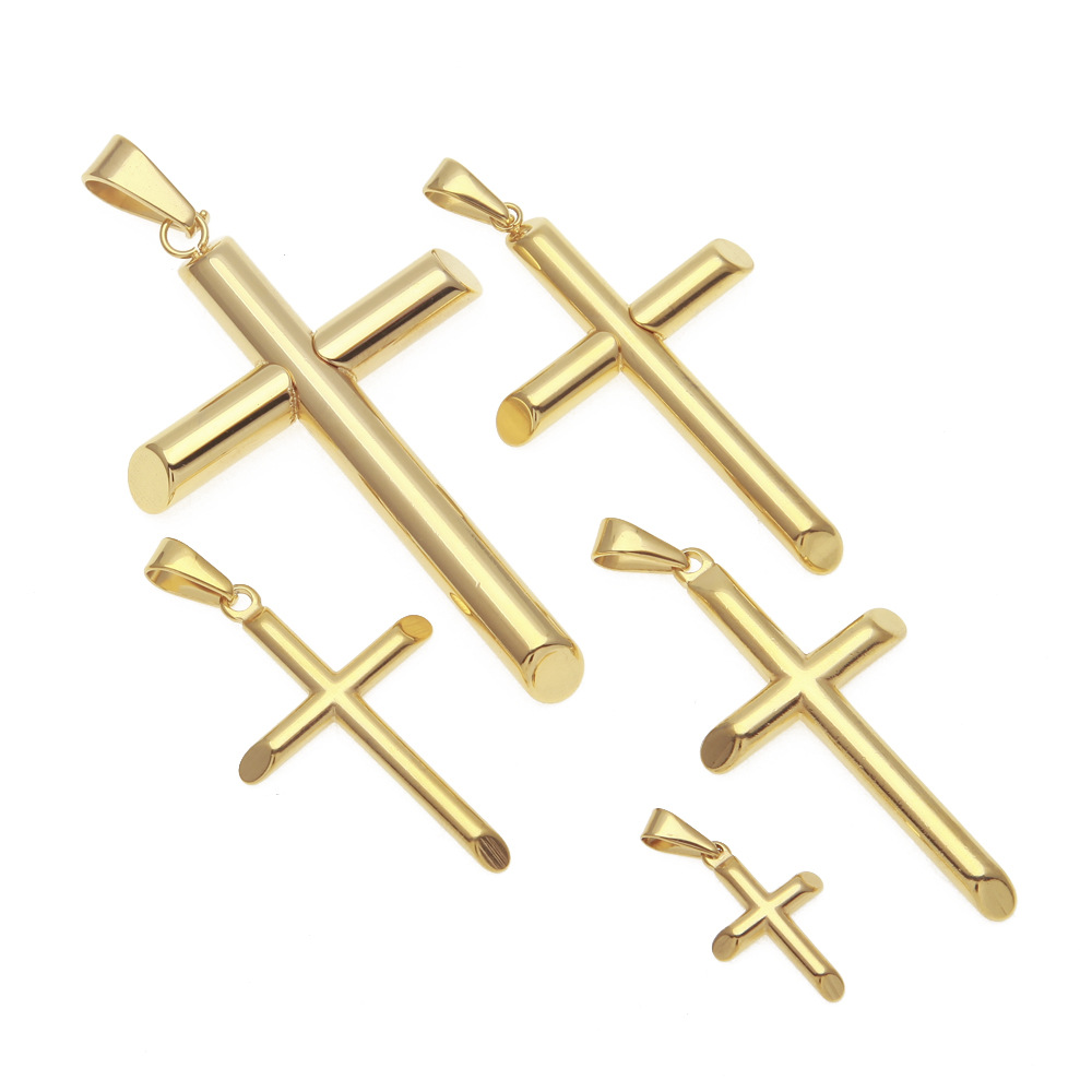 Mens Hip Hop Necklaces Fashion 316L Stainless Steel Cross Pendant Necklace Jewelry Gold Plated Sweater Chain Necklaces