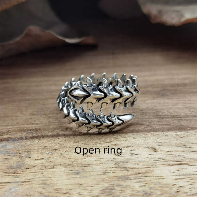 Band Rings Vintage Gothic Rock Hip Hop Bones Mens Rings For Punk Fish Bone Male Women Universal Ring Dragon Bone Gift Party Jewelry G230213