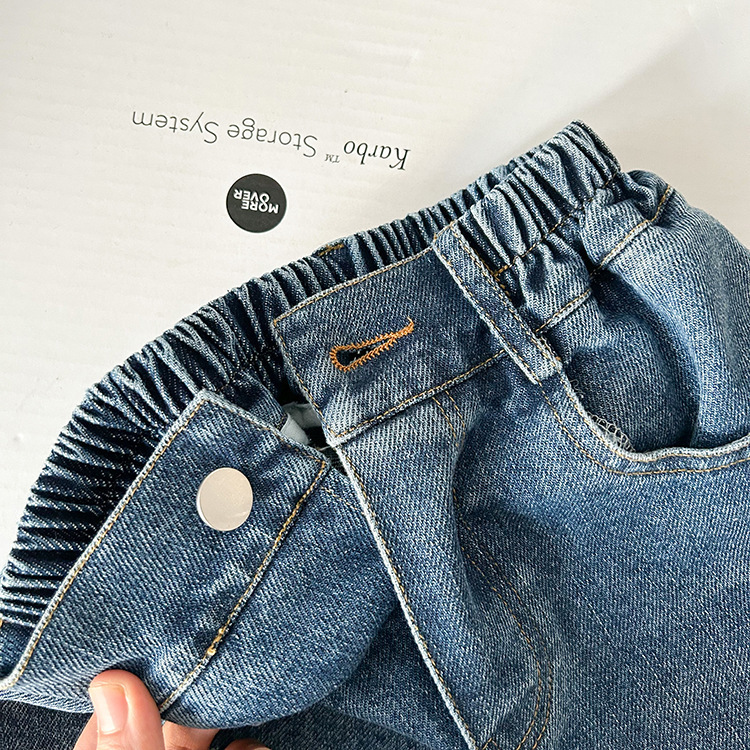 Jeans Spring Autumn Unisex Children Sand-washed jeans Boys and girls One button straight denim pants 230223