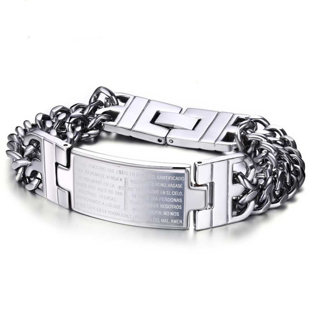 Link Chain Fashion Men's 316L Stainless Steel Bracelet Gold Men's Scripture Cross Metal Bracelet Bangle Bracelet Jewelry G230222